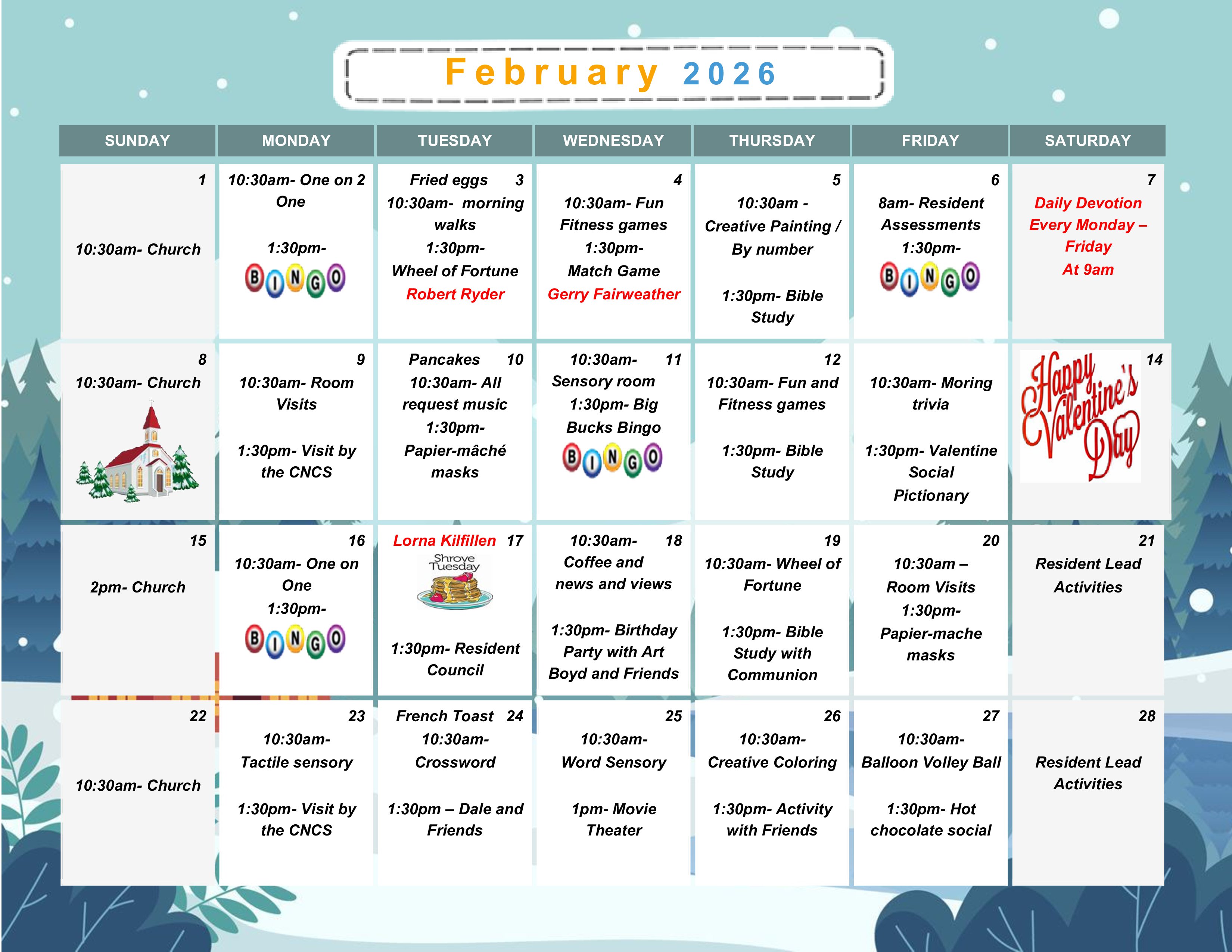 Lakeside Lodge Calendar